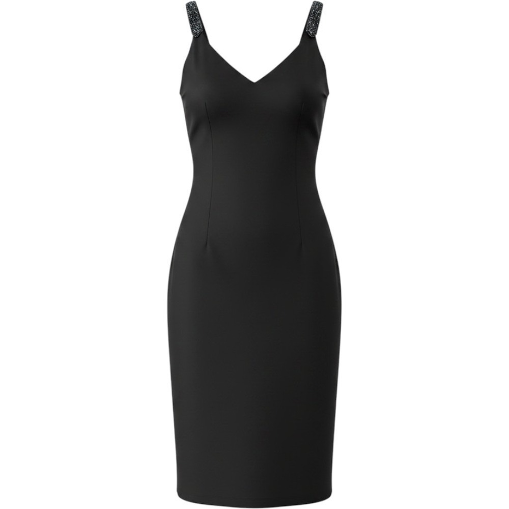 Carmen Marc Valvo Black Beaded Strap Ruched Surplice Sheath Cocktail Dress NWT